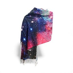 Galaxy Print Scarf with Fringe